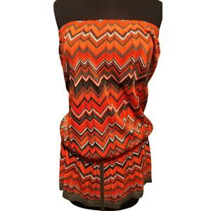 Cache Chevron Peek A Boo Knit Stretch Strapless Top Dress Drawstring Waist Sz M
